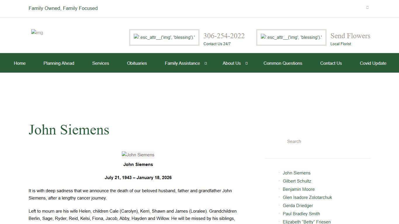 John Siemens 1943 - 2026 Obituary Dalmeny Funeral Home