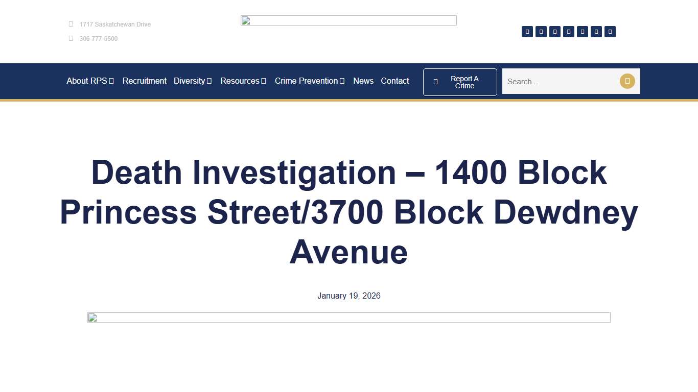 Death Investigation – 1400 Block Princess Street/3700 Block Dewdney Avenue – Regina Police Service