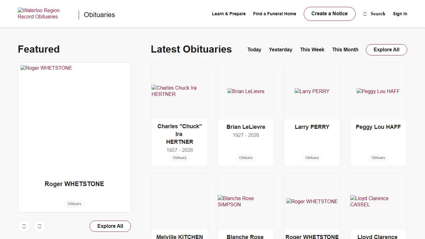 Obituaries Waterloo Region Record