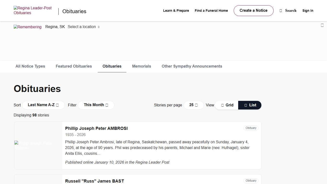 Regina Leader-Post Obituaries
